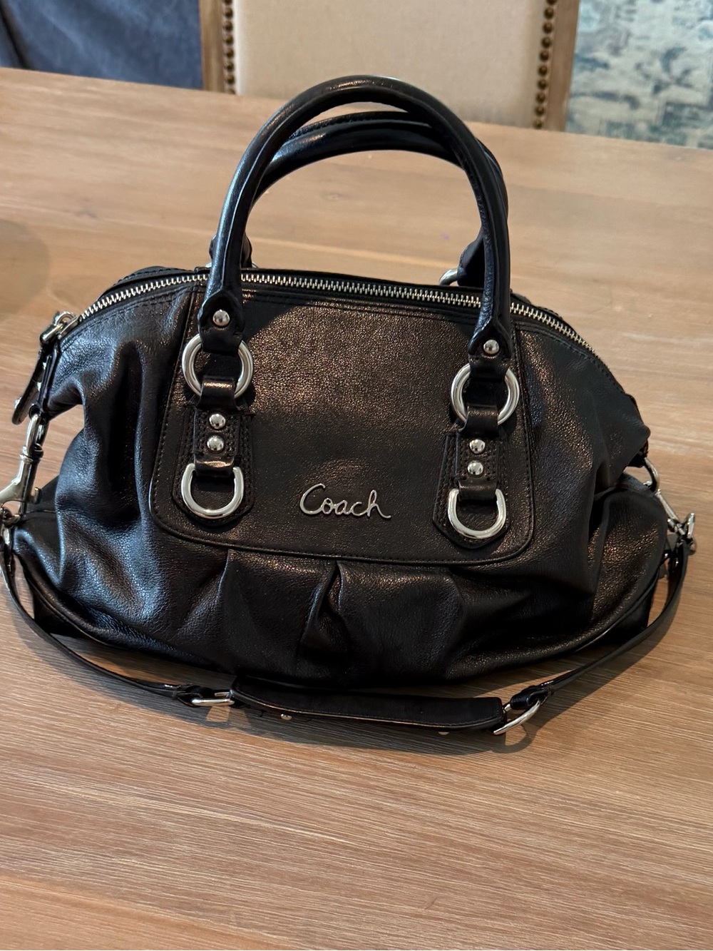 Coach Black Leather Satchel with Silver Hardware